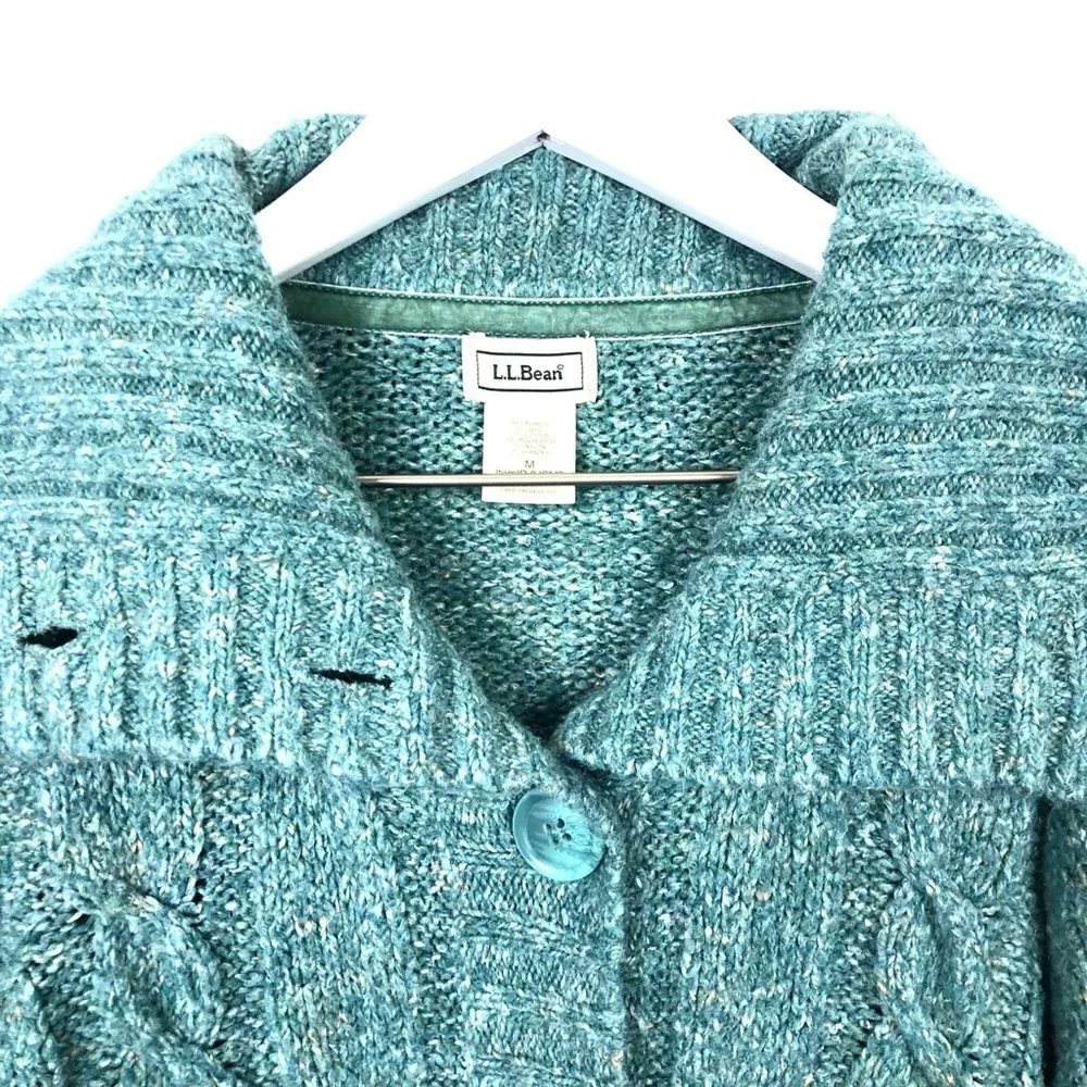 L.L. Bean Wool Blend Cable Knit Cardigan Sweater - Picture 2 of 8